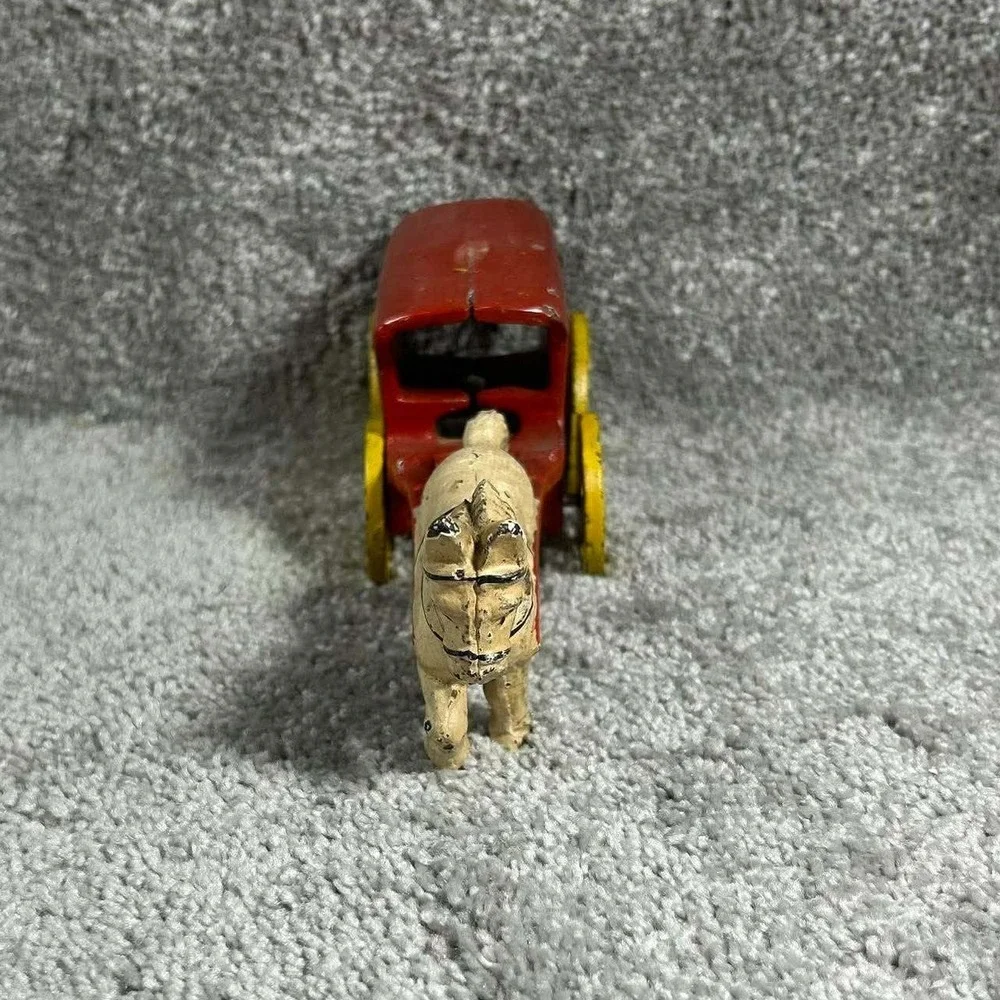 Vintage Cast Iron Ice Wagon Red Horse Drawn Carriage Toy Antique‎ Style 6.5in